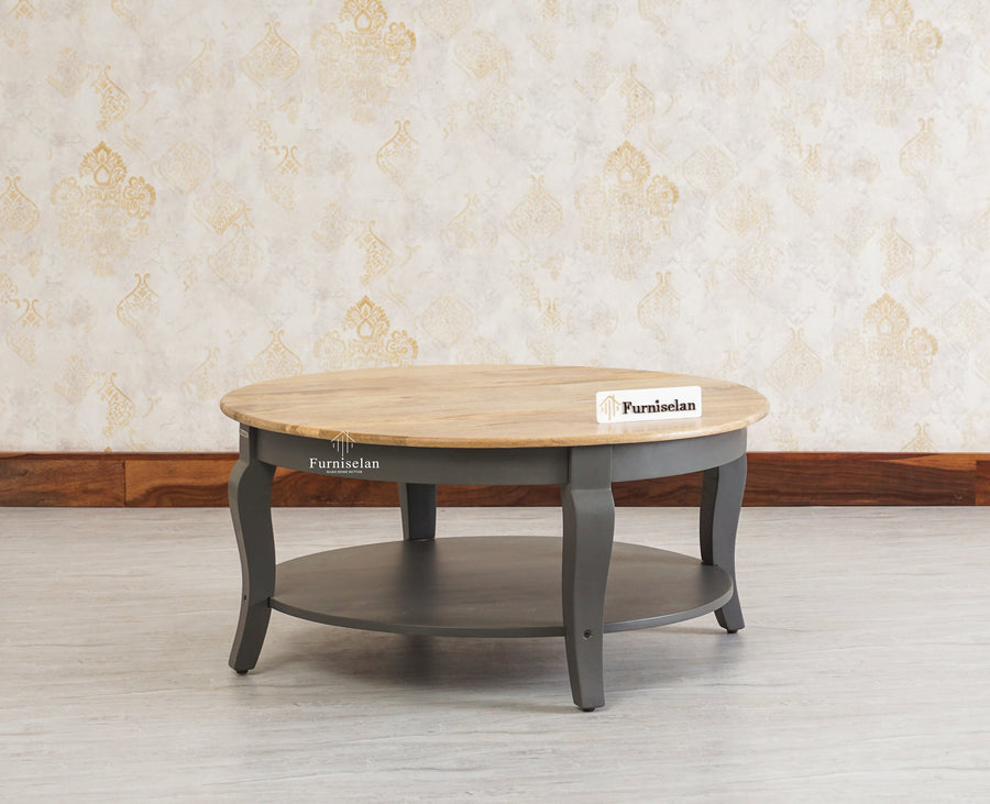 Mumbai Solid Wood Round Coffee Table Furniselan -  Slate-Grey