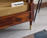 Boston Sheesham Wood Rattan Cane Two Seater Sofa Furniselan Maple-Finish