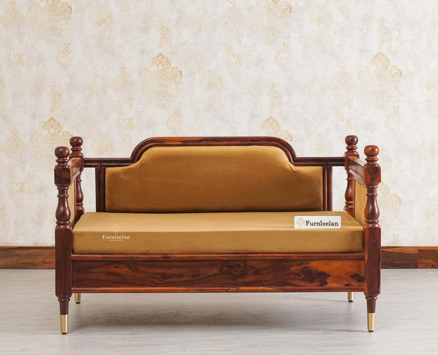 Boston Sheesham Wood Rattan Cane Two Seater Sofa Furniselan Maple-Finish