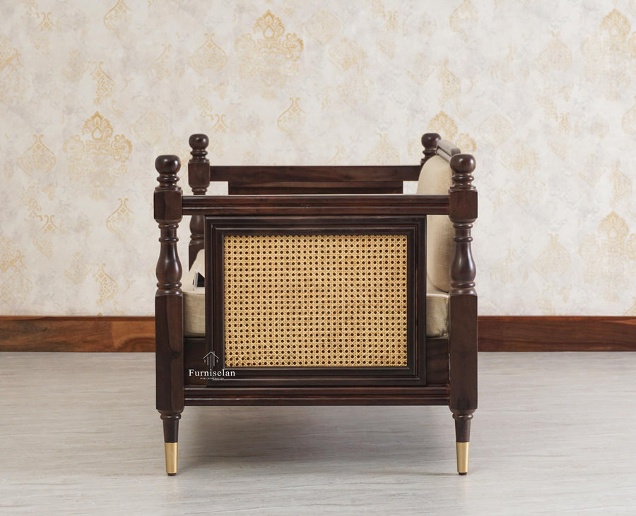 Boston Sheesham Wood Rattan Cane Two Seater Sofa - Three Seater Sofa - Furniselan Grey-Finish