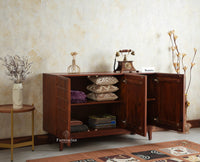 Austria Premium Edition Wooden Sideboard Cabinet-Three Door Furniselan Brown Finish