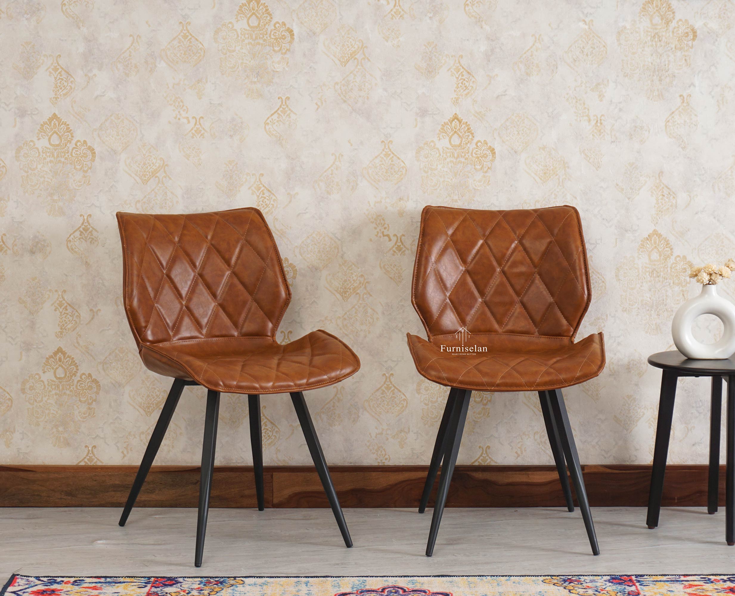Dexter Living Study Leathe Chair Dining Chair set of Two Furniselan - Brown