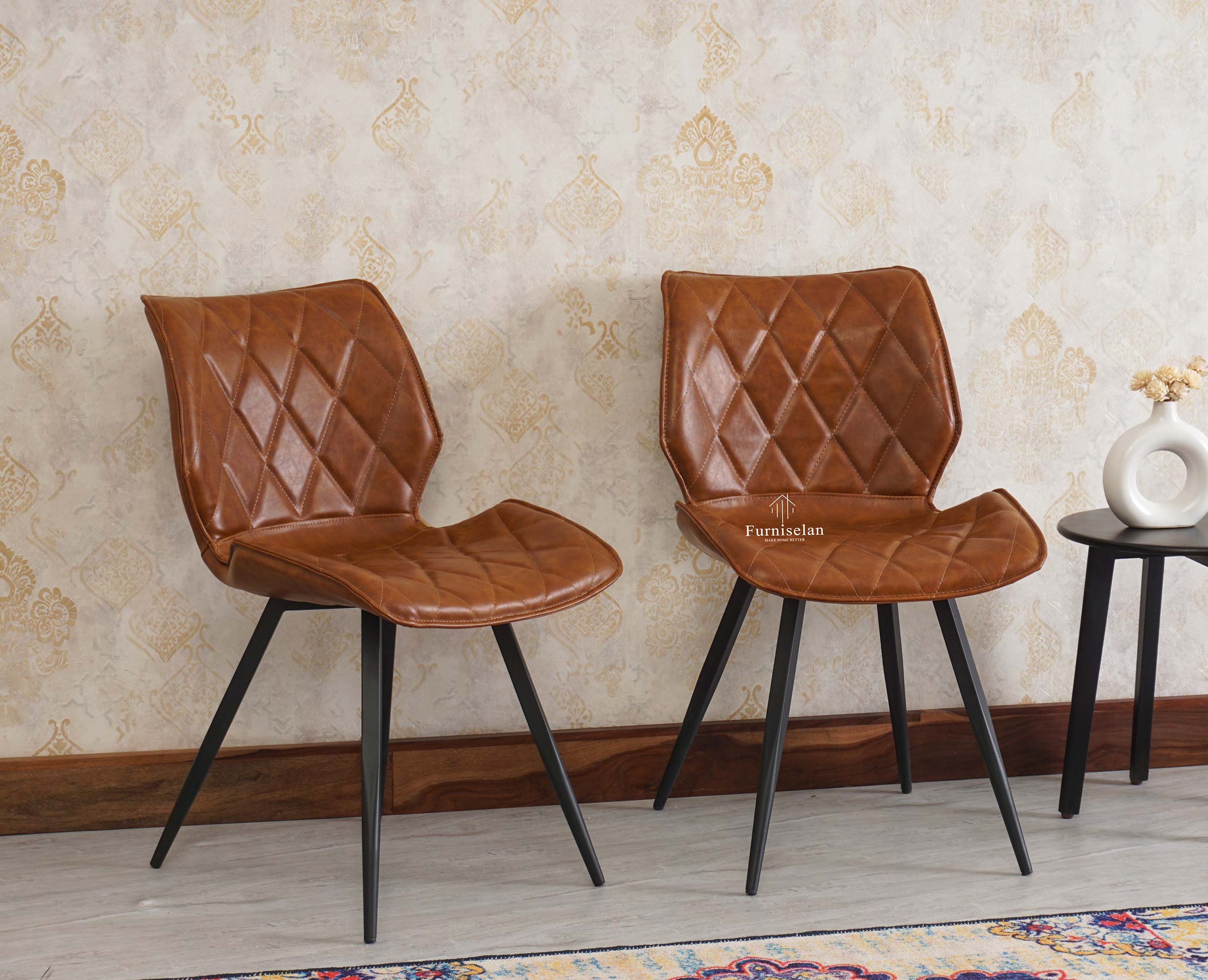 Dexter Living Study Leathe Chair Dining Chair set of Two Furniselan - Brown