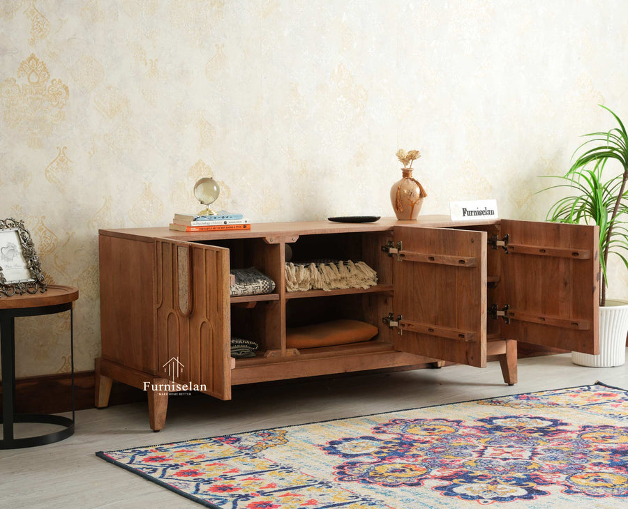 Brisbane Elite Storage Three Door Wooden TV Cabinet Media Unit Furniselan Natural Oak Finish