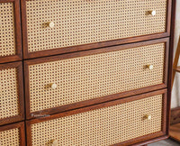 Boston Solid Wood Rattan Cane Chest of Drawer Six Drawer Dressing Chester Furniselan Brown-Finish