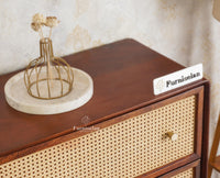 Boston Solid Wood Rattan Cane Chest of Drawer Six Drawer Dressing Chester Furniselan Brown-Finish