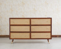 Boston Solid Wood Rattan Cane Chest of Drawer Six Drawer Dressing Chester Furniselan Brown-Finish