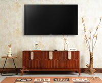 Brisbane Elite Storage Three Door Wooden TV Cabinet Media Unit Furniselan brown finish