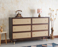 Boston Solid Wood Rattan Cane Chest of Drawer Six Drawer Dressing Chester Furniselan Grey-Finish