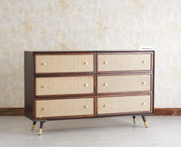 Boston Solid Wood Rattan Cane Chest of Drawer Six Drawer Dressing Chester Furniselan Grey-Finish