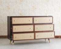 Boston Solid Wood Rattan Cane Chest of Drawer Six Drawer Dressing Chester Furniselan Grey-Finish