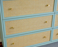 Boston Solid Wood Rattan Cane Chest of Drawer Six Drawer Dressing Chester Furniselan-Silt Green