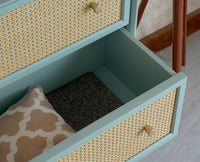 Boston Solid Wood Rattan Cane Chest of Drawer Six Drawer Dressing Chester Furniselan-Silt Green