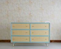 Boston Solid Wood Rattan Cane Chest of Drawer Six Drawer Dressing Chester Furniselan-Silt Green