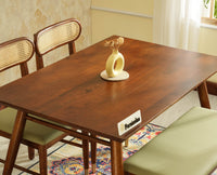 Boston Solid Wood Rattan Cane Dining Table Eight Seater Set with Bench Furniselan Teak Finish
