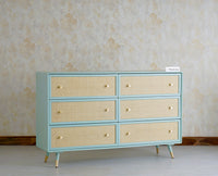 Boston Solid Wood Rattan Cane Chest of Drawer Six Drawer Dressing Chester Furniselan-Silt Green