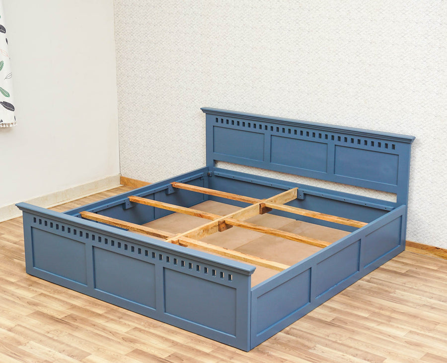 Alexandria Solid Wood King Size Bed with Storage Box - Furniselan China-Blue