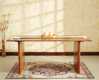 Nairobi Solid Acacia Wood Six Seater Dining Set-Premium Boucle Fabric - Teak Finish
