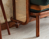 Aurum Sheesham Wood Cane Two Seater Sofa for Living Room with Cushion Seating Furniselan Brown Finish
