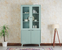 Bengaluru Solid Wood Crockery Cabinet four Doors Furniselan Silt-Green