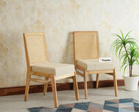 Boston Solid Wood Rattan Cane Chair Set of Two Furniselan Natural Finish