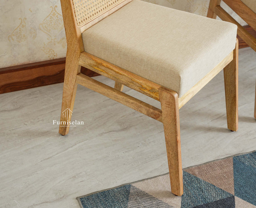 Boston Solid Wood Rattan Cane Chair Set of Two Furniselan Natural Finish