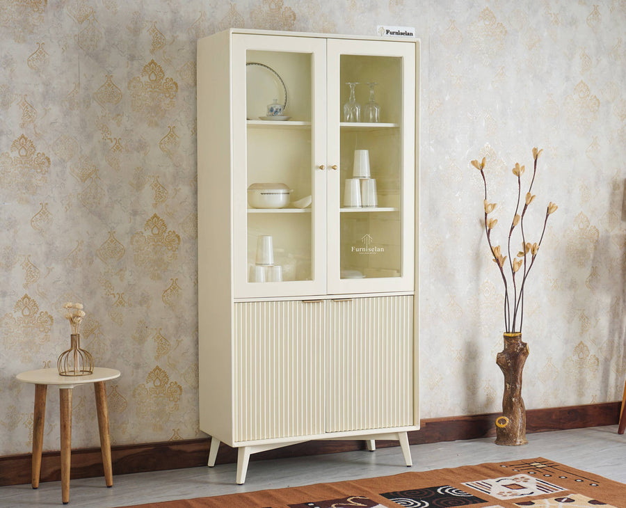Bengaluru Solid Wood Crockery Cabinet four Doors - Tv Cabinet - Furniselan - Frosty White