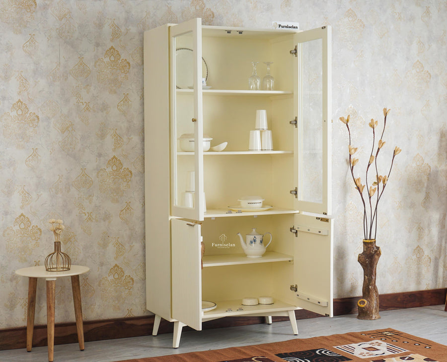 Bengaluru Solid Wood Crockery Cabinet four Doors - Tv Cabinet - Furniselan - Frosty White