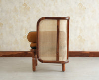 Aurum Sheesham Wood Cane One Seater Sofa for Living Room with Cushion Seating Furniselan Brown Finish