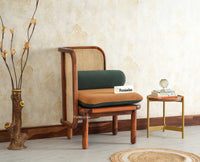 Aurum Sheesham Wood Cane One Seater Sofa for Living Room with Cushion Seating Furniselan Brown Finish