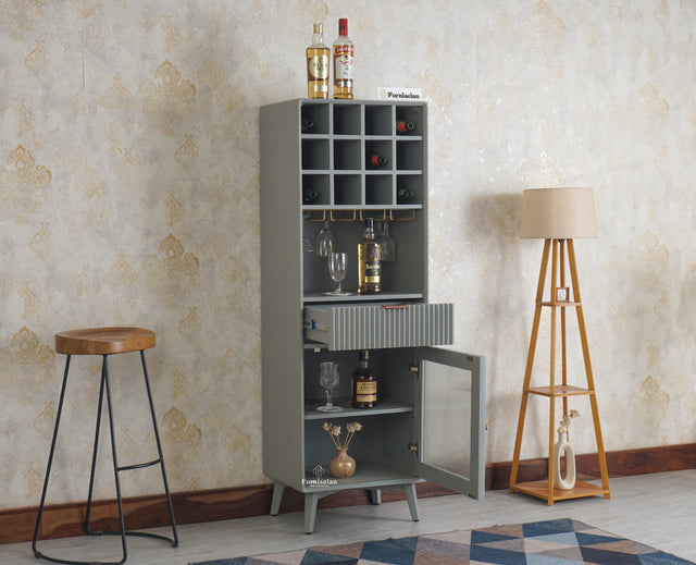 Bengaluru Solid Wood Tall Bar Cabinet Furniselan - Cool Grey