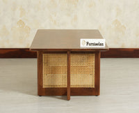 Boston Solid Wood Rattan Cane Bar Cabinet with Glass Holder Storage - Bar Cabinet - Furniselan Teak-Finish