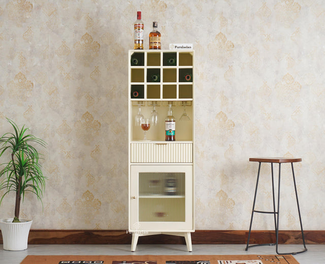 Bengaluru Solid Wood Tall Bar Cabinet Furniselan - Frosty White