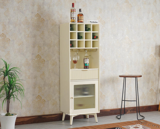 Bengaluru Solid Wood Tall Bar Cabinet Furniselan - Frosty White