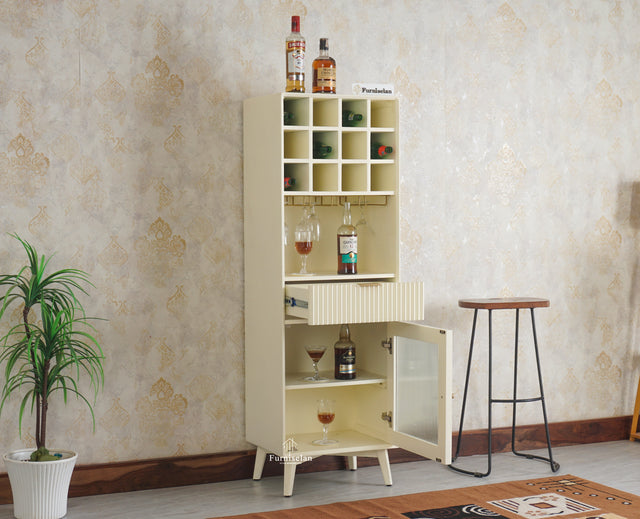 Bengaluru Solid Wood Tall Bar Cabinet Furniselan - Frosty White
