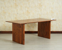 Nairobi Solid Acacia Wood Six Seater Dining Set-Premium Boucle Fabric - Teak Finish