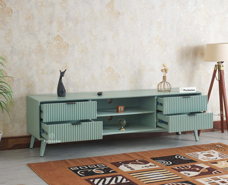 Bengaluru Solid Wood TV Cabinet Four Drawer Furniselan - Silt Green
