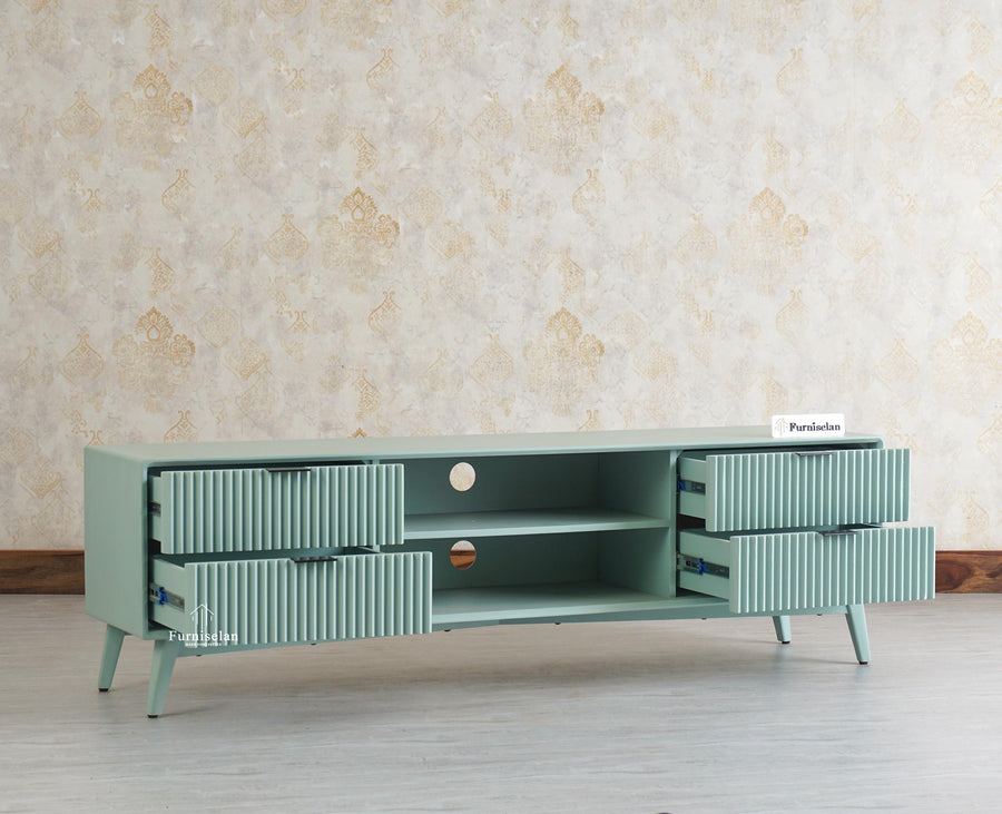 Bengaluru Solid Wood TV Cabinet Four Drawer Furniselan - Silt Green