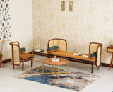 Aurum Sheesham Wood Cane Four Seater Sofa Set for Living Room with Cushion Seating 3+1 Furniselan Brown Finish