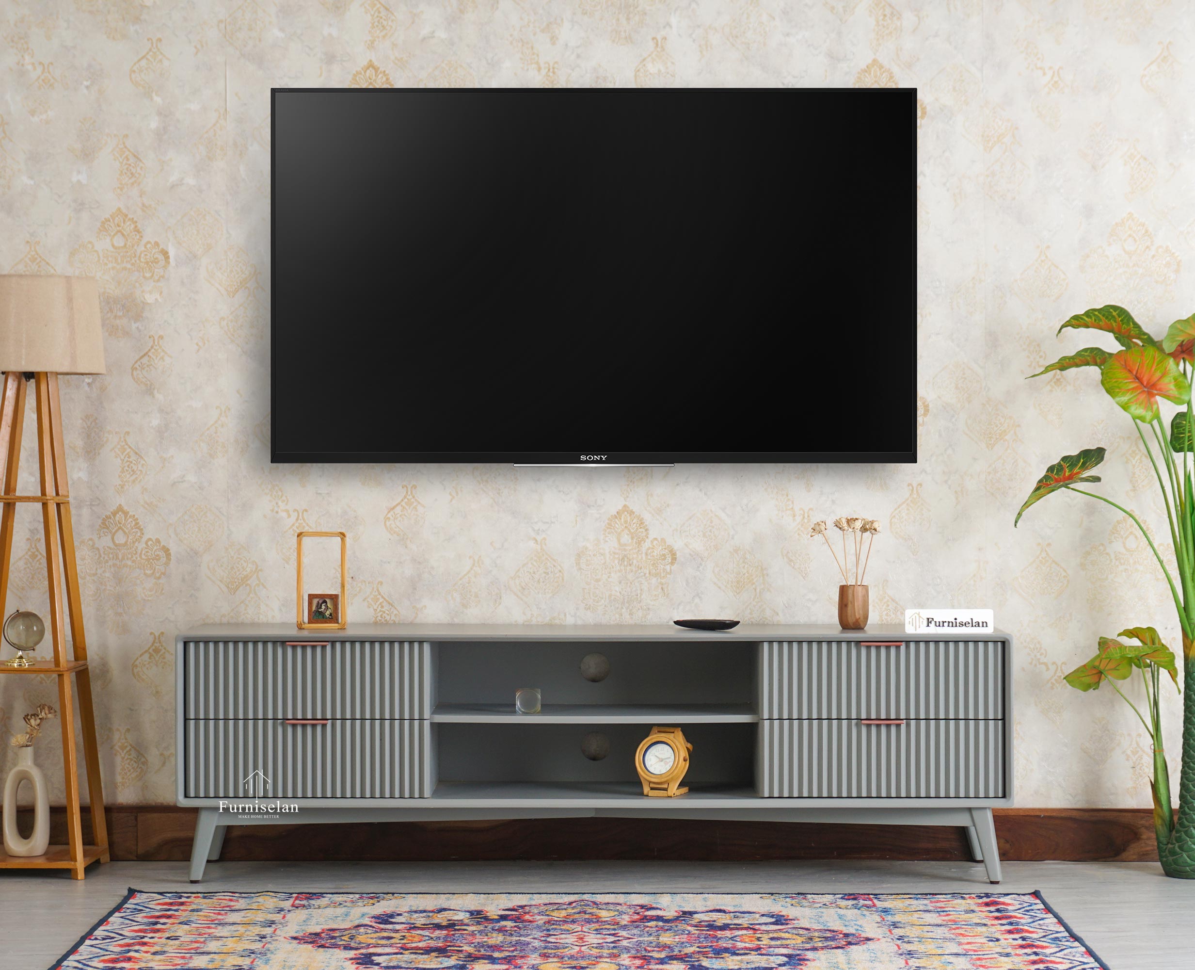 Bengaluru Solid Wood TV Cabinet Four Drawer Furniselan - Cool Grey Furniselan