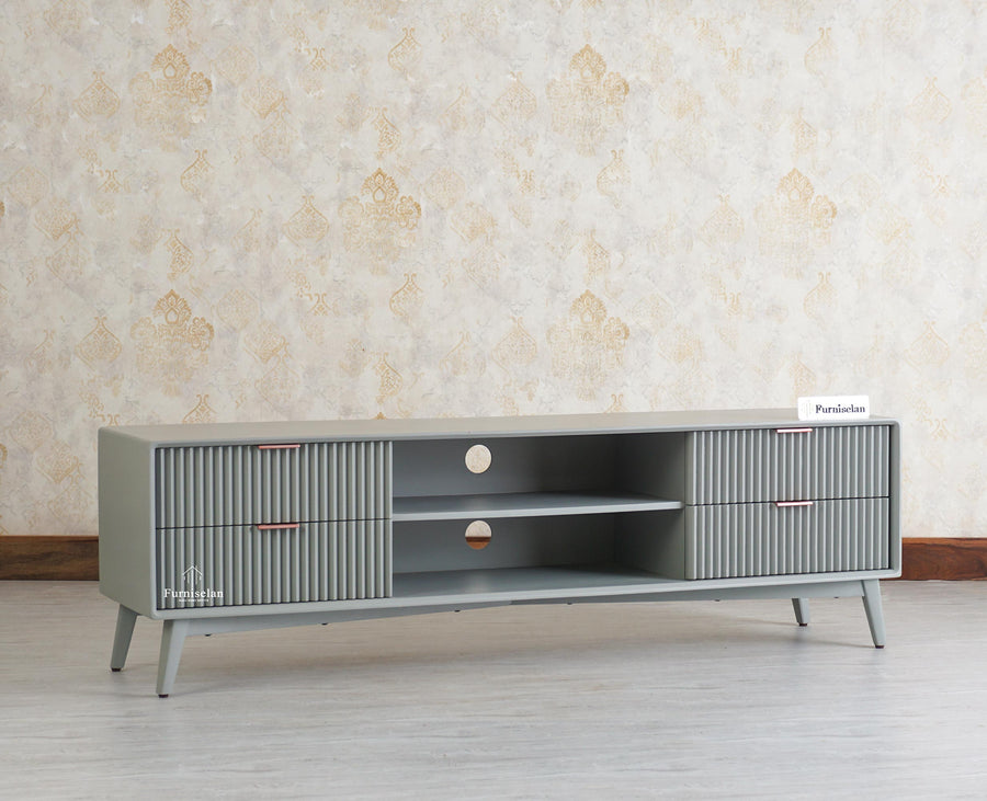 Bengaluru Solid Wood TV Cabinet Four Drawer Furniselan - Cool Grey