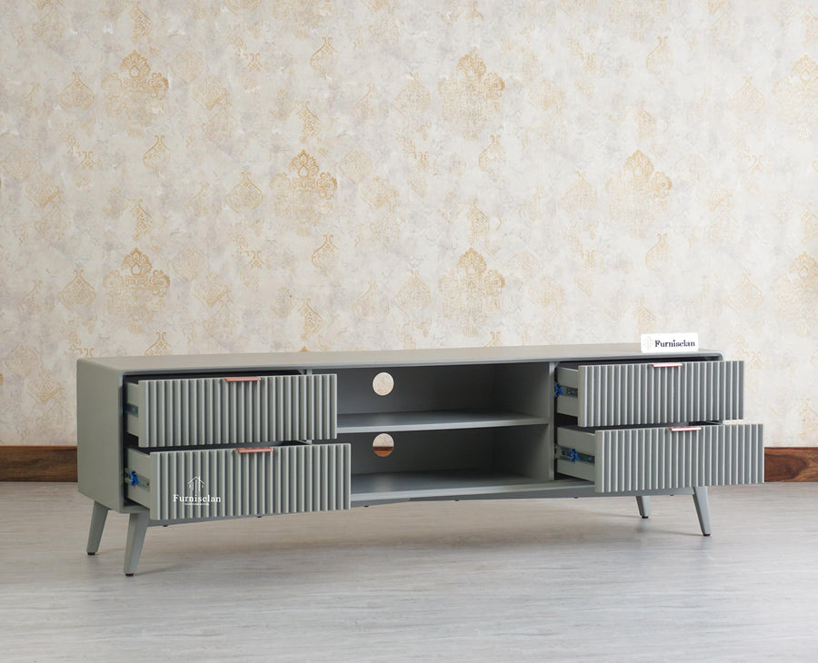 Bengaluru Solid Wood TV Cabinet Four Drawer Furniselan - Cool Grey