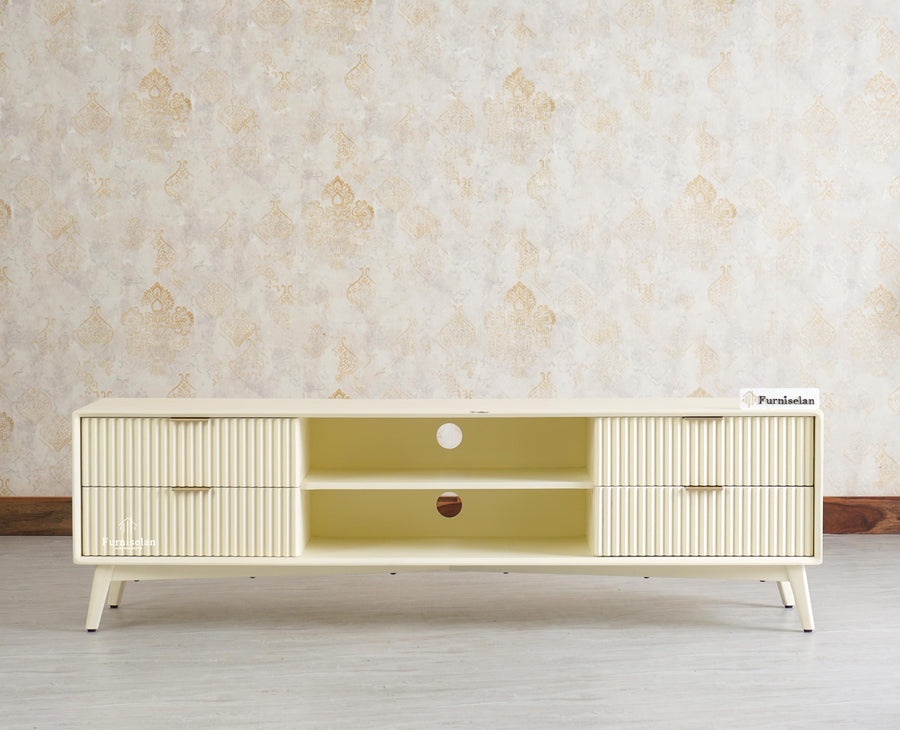 Bengaluru Solid Wood TV Cabinet Four Drawer Furniselan - Frosty White