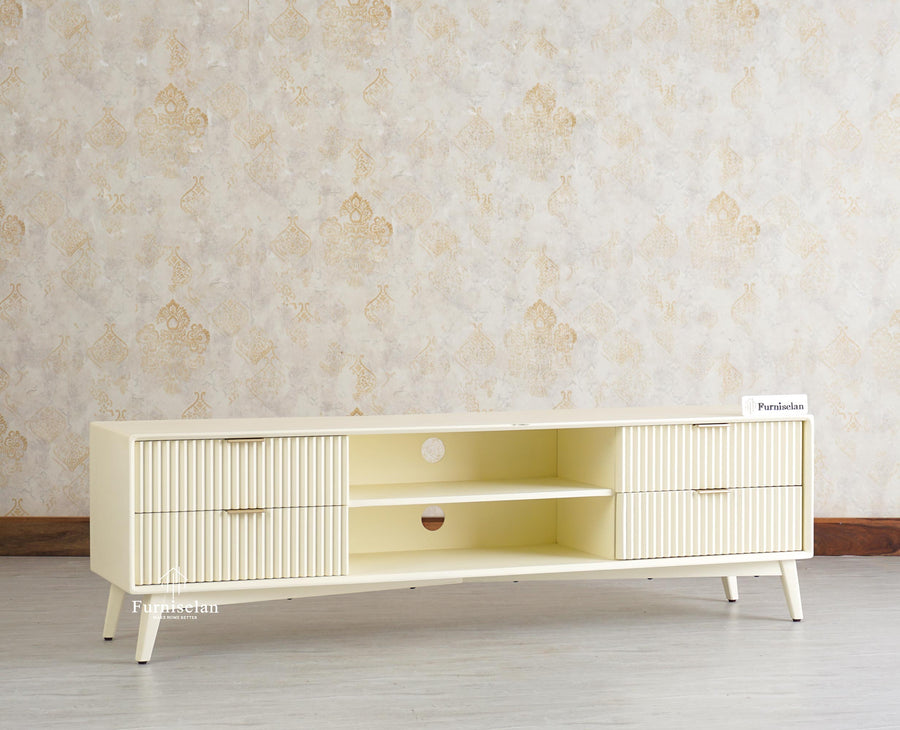 Bengaluru Solid Wood TV Cabinet Four Drawer Furniselan - Frosty White
