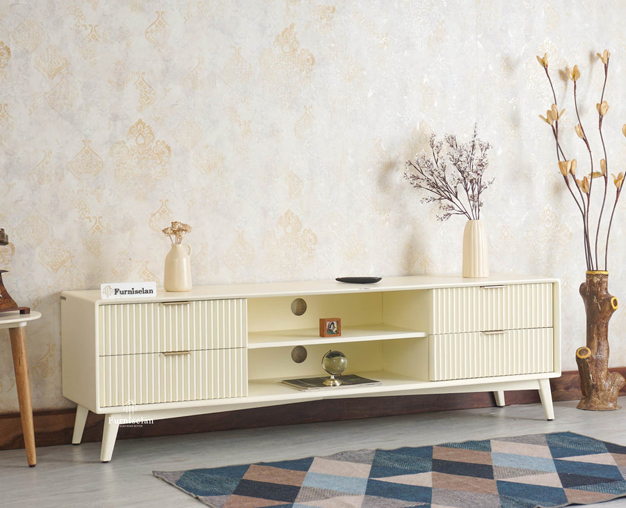 Bengaluru Solid Wood TV Cabinet Four Drawer Furniselan - Frosty White