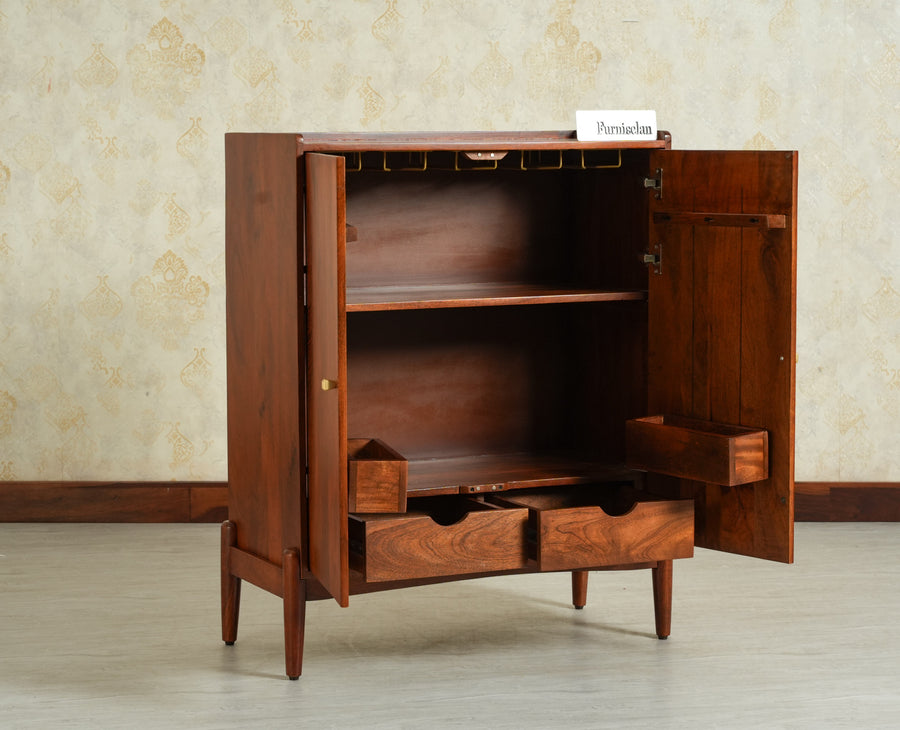 Wellington Solid Wood Bar Cabinet - Bar Cabinet - Furniselan- Brown Finish