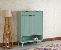 Bengaluru Solid Wood Shoe Rack Cabinet Two Doors and Drawers With Open Storage Furniselan - Silt Green