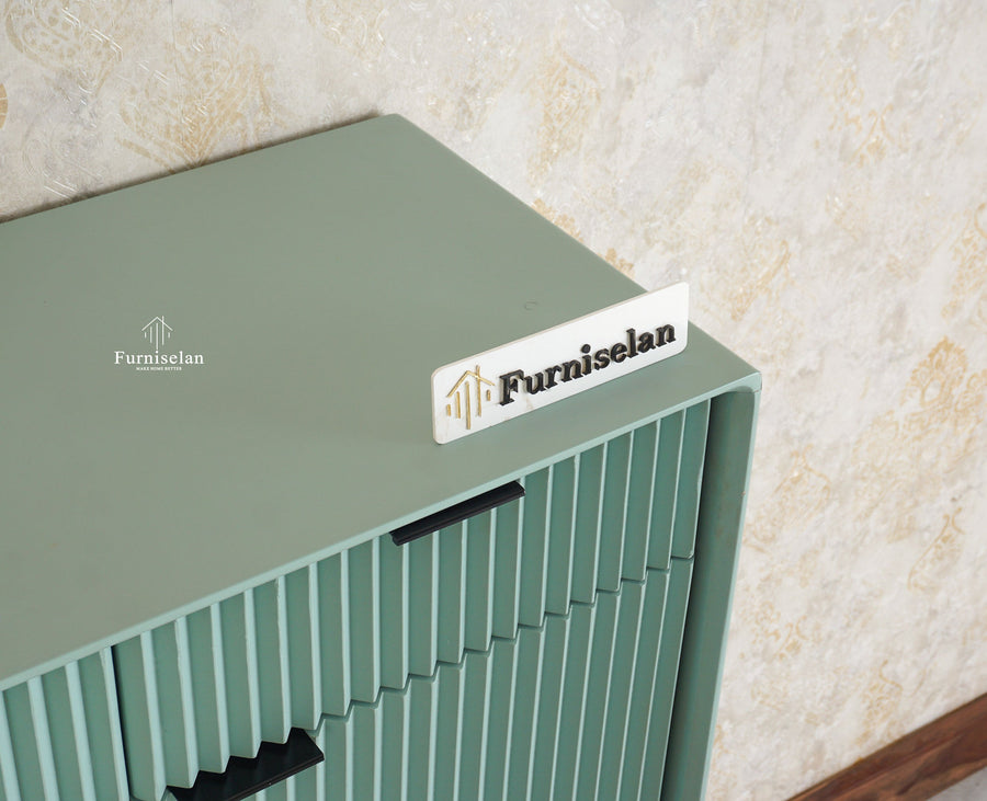 Bengaluru Solid Wood Shoe Rack Cabinet Two Doors and Drawers With Open Storage Furniselan - Silt Green
