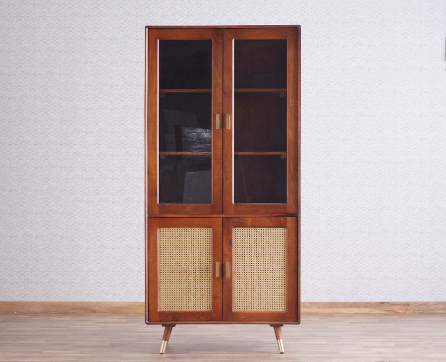 Boston Solid Wood Four Door Bookshelf - Bookshelf - Furniselan Brown-Finish