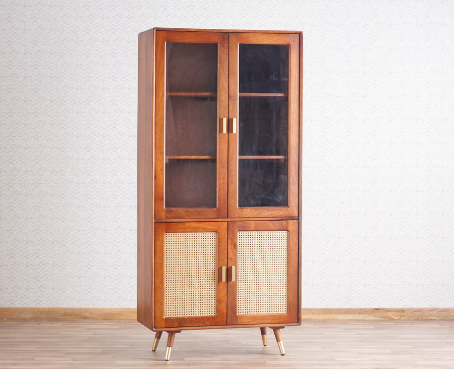Boston Solid Wood Four Door Bookshelf - Bookshelf - Furniselan Brown-Finish